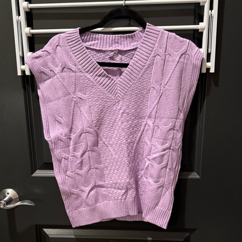Lavender Cable Knit V-Neck Sweater Vest